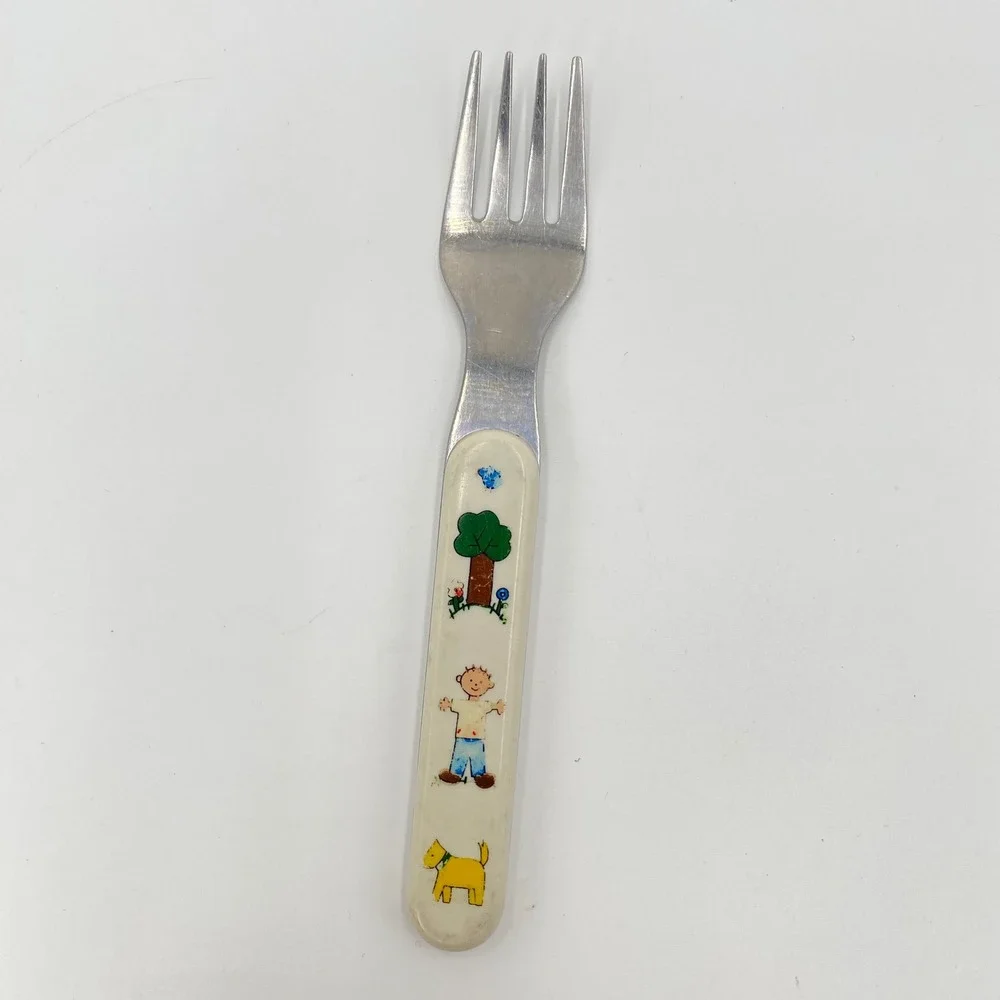 Vintage Kids‎ Stainless Steel Fork Childrens Cartoon Boy Dog Tree Handle Utensil